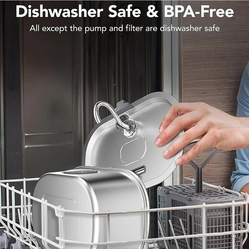 3.2L Stainless Cat Water Fountain With Water Level Window_4